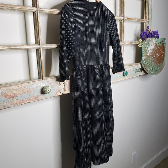 C&M Collection Black Tiered Dress With 3/4 Sleeves & metal studs size 36 / 6 - Picture 11 of 16